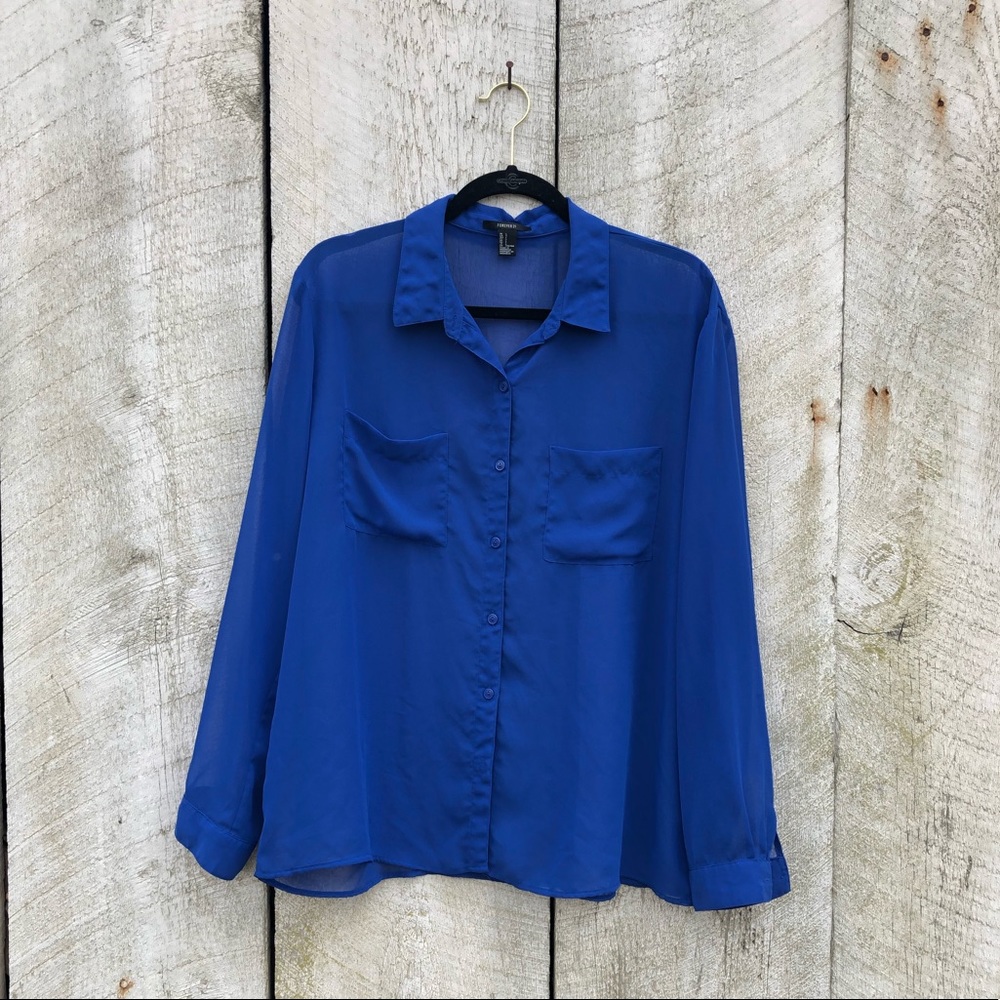 Forever 21 | blue sheer button down shirt